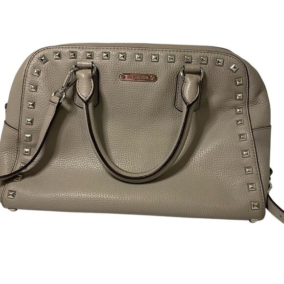 Michael Kors Sandrine Dove Gray Studded Pebble Leather Satchel Handbag - Picture 1 of 10